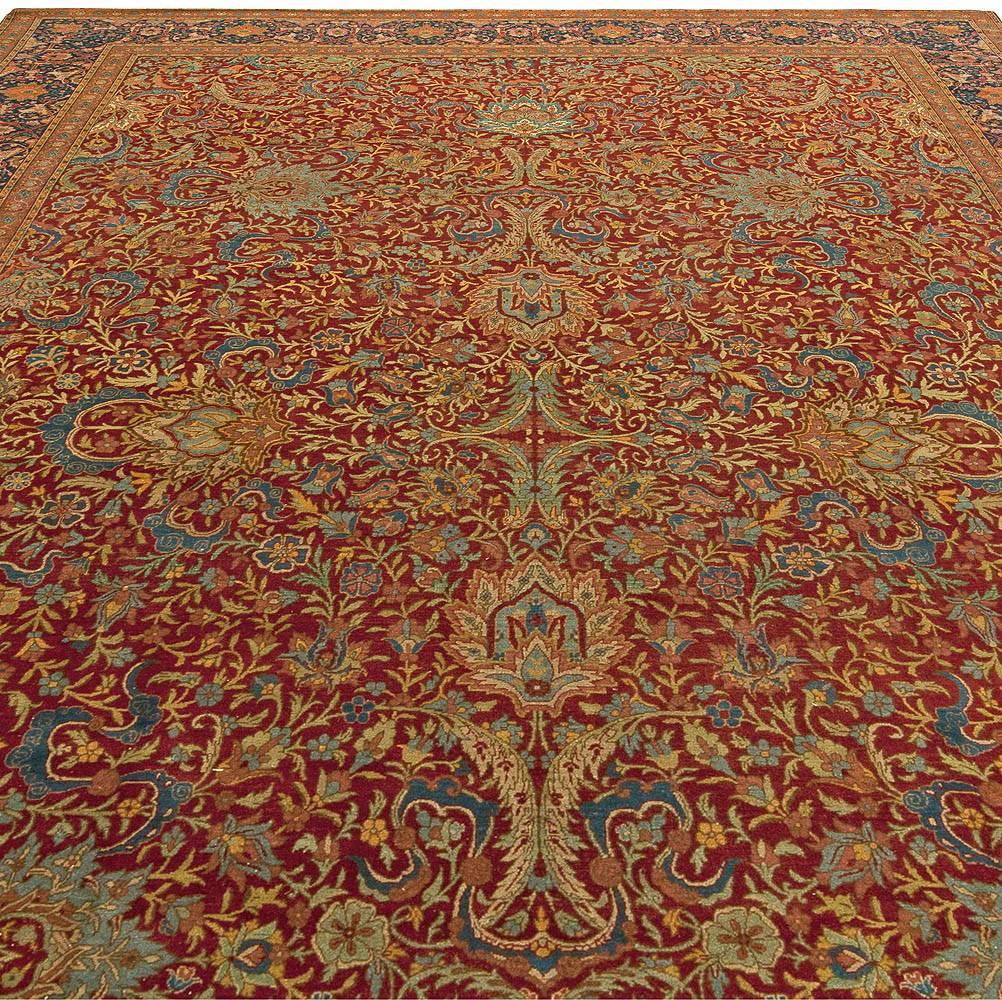 Hand-Woven Early 20th Century Turkish Hereke Antique Floral Handmade Wool Rug For Sale
