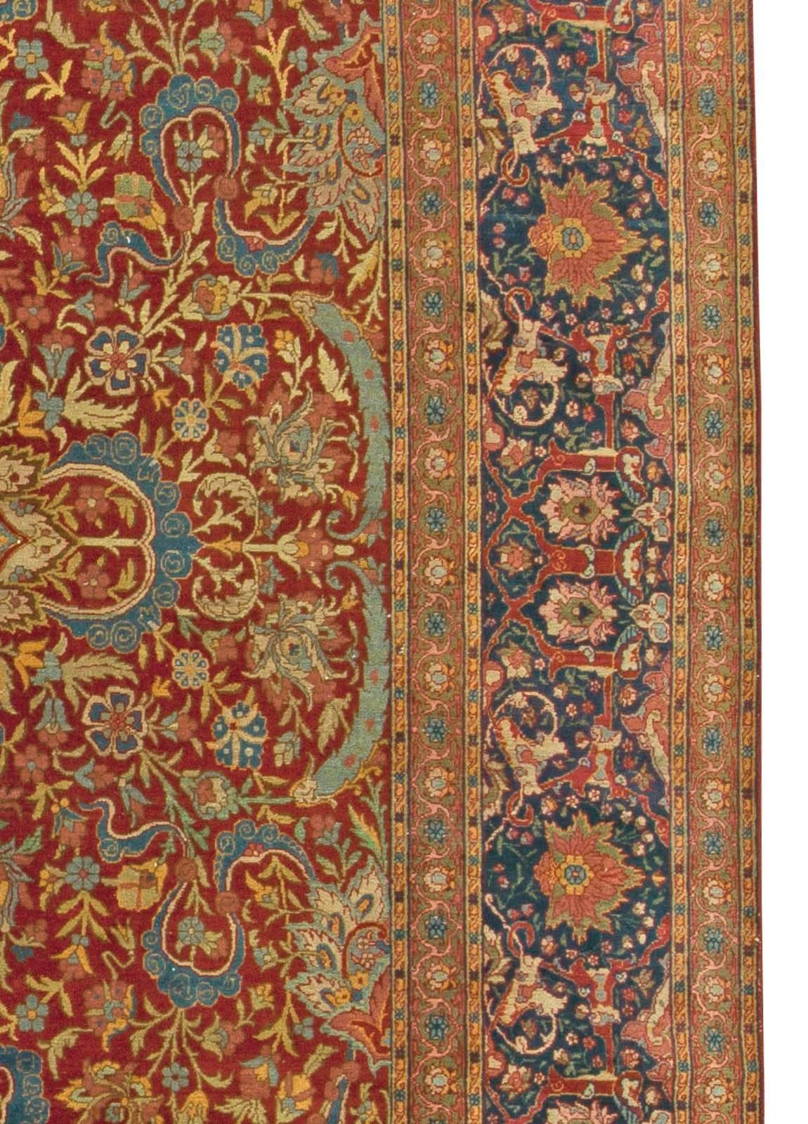 Early 20th Century Turkish Hereke Antique Floral Handmade Wool Rug For Sale 1