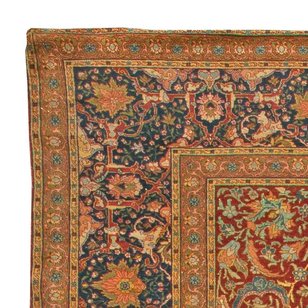 Early 20th Century Turkish Hereke Antique Floral Handmade Wool Rug For Sale 2