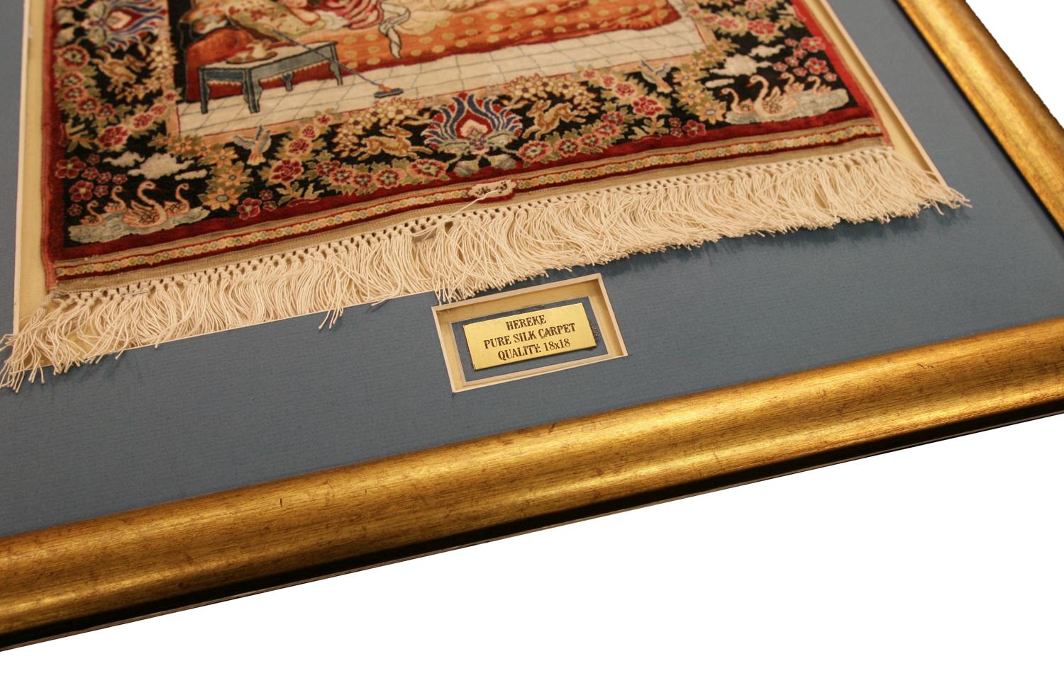 Hand-Knotted Turkish Hereke Rug Silk Lady Resting On a Chaise Lounge For Sale