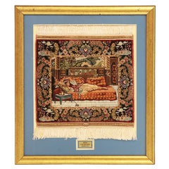 Used Turkish Hereke Lady Resting On a Chaise Lounge Couch Design Silk Rug, 1970-2000