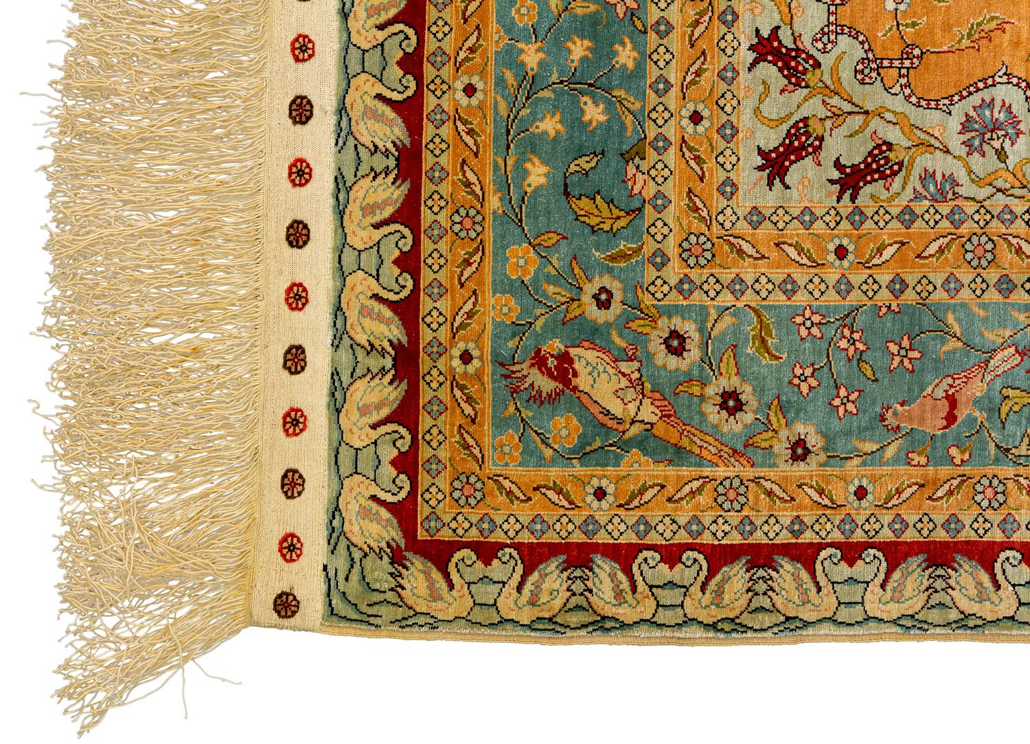 Other Turkish Hereke Saf Design Signed Silk Rug, 1950-1970 For Sale