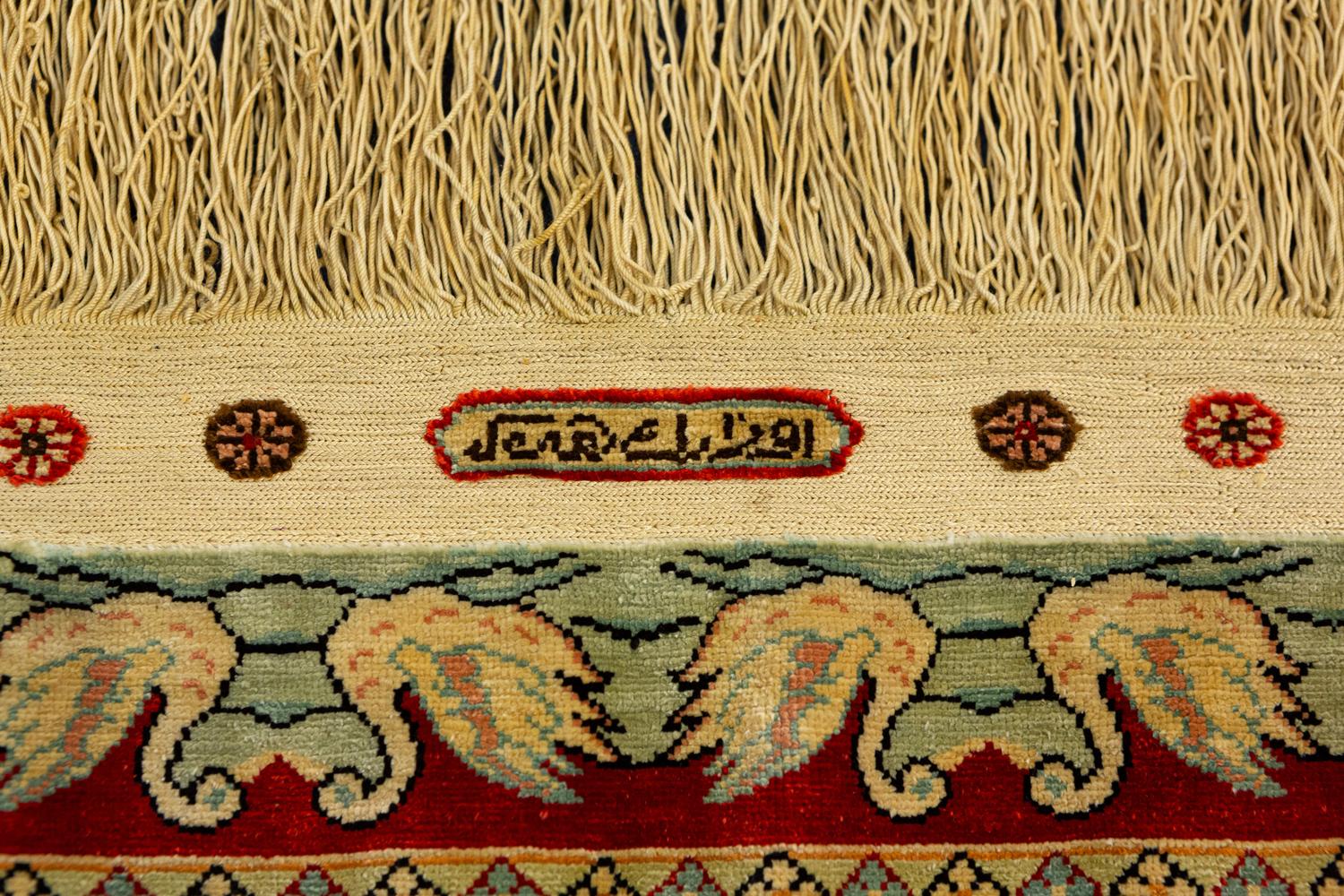 Hand-Knotted Turkish Hereke Saf Design Signed Silk Rug, 1950-1970 For Sale