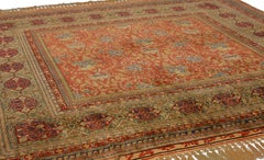 Turkish Hereke Silk & Metal Rug Red Field Signed "Paradise Rug", XXI Century