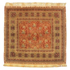 Turkish Hereke Silk & Metal Rug Red Field Signed "Paradise Rug", XXI Century