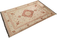Turkish Istanbul Silk Rug, Hand-Knotted, 6.2 × 4 ft - Ivory, Red & Beige