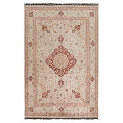 Türkischer Istanbul Seidenteppich, handgeknüpft, 6,2 × 4 Fuß - Elfenbein, Rot 
Beige