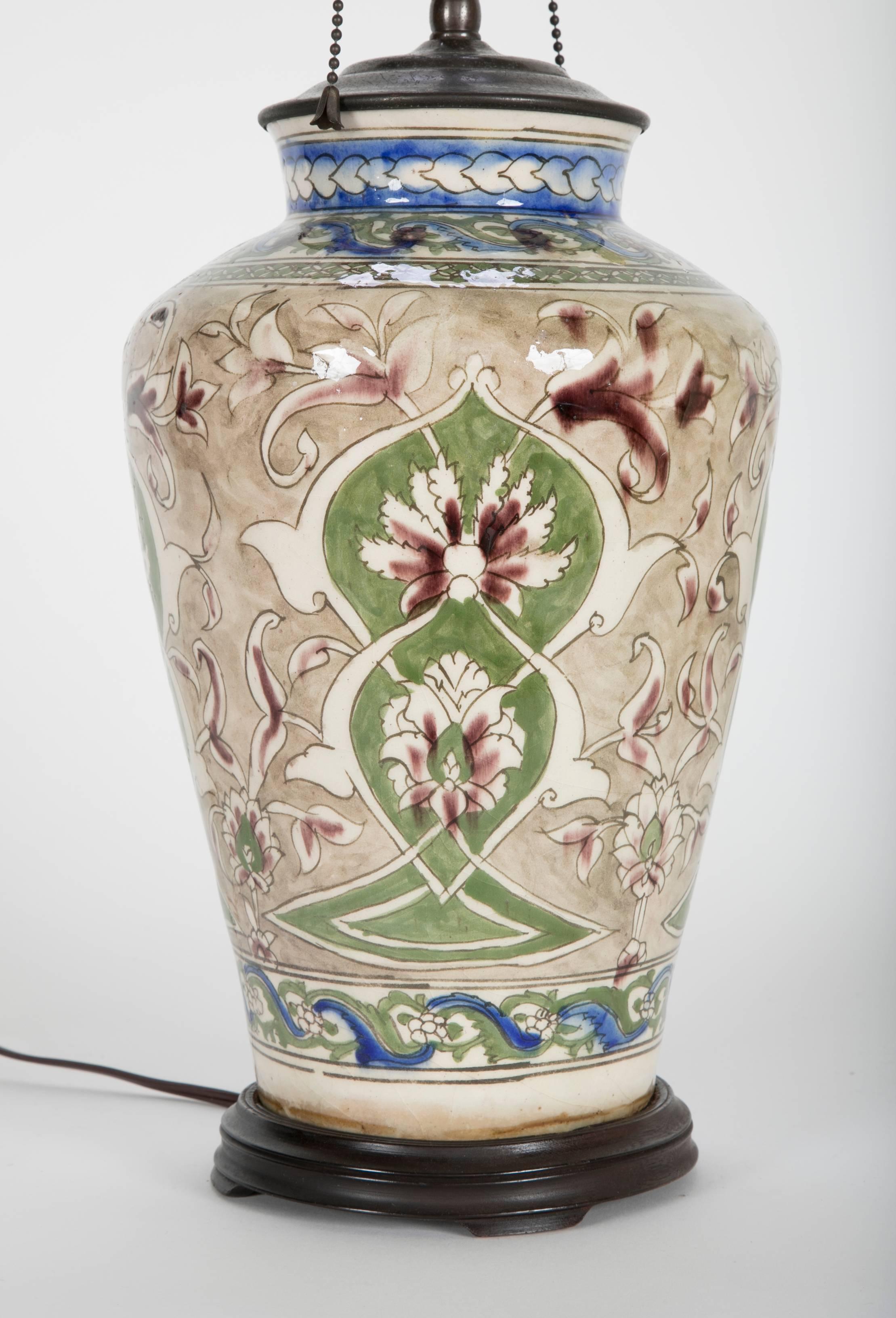 Moorish Turkish Iznik Glazed Ceramic Vase Table Lamp