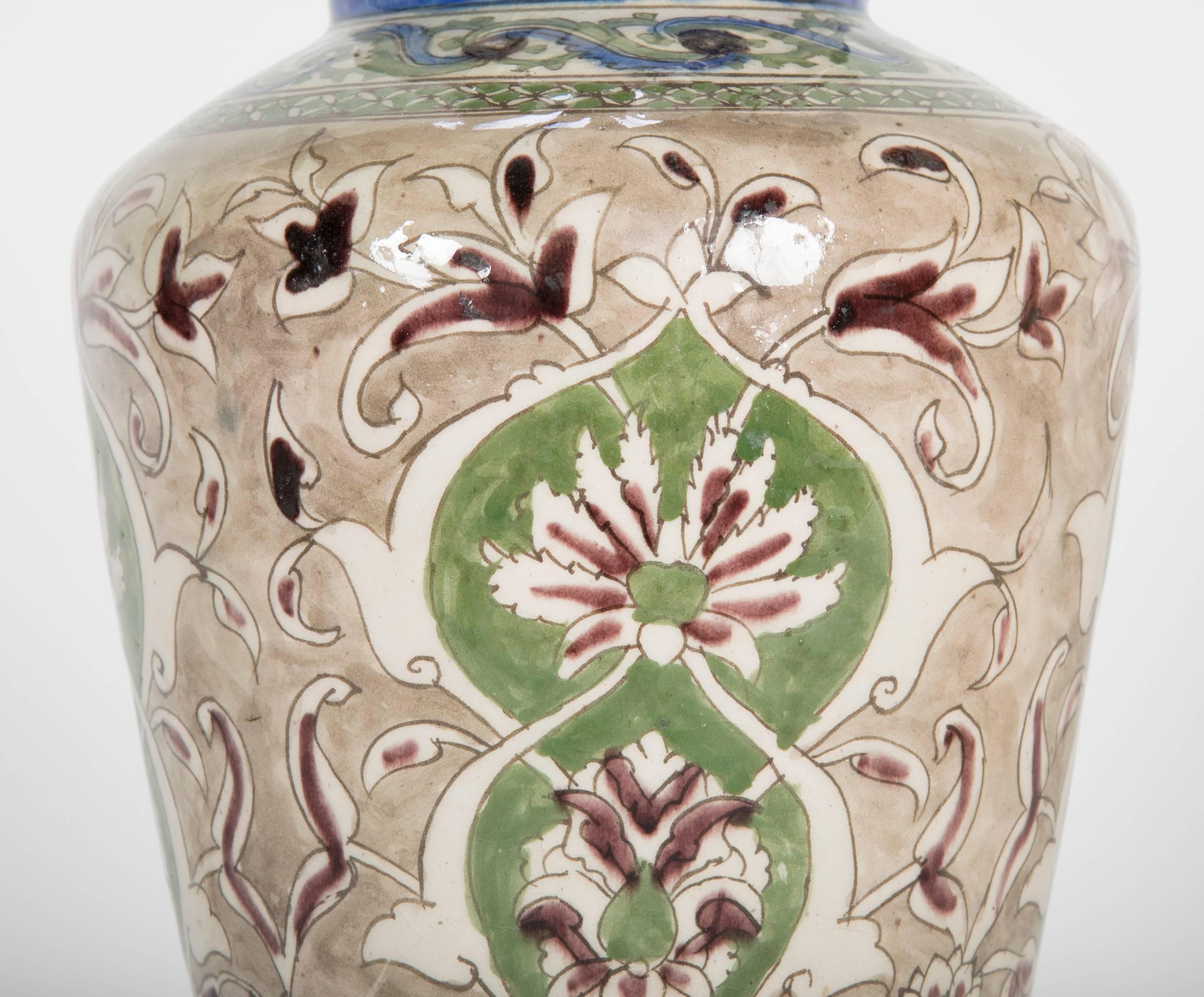 Turkish Iznik Glazed Ceramic Vase Table Lamp In Excellent Condition In Stamford, CT