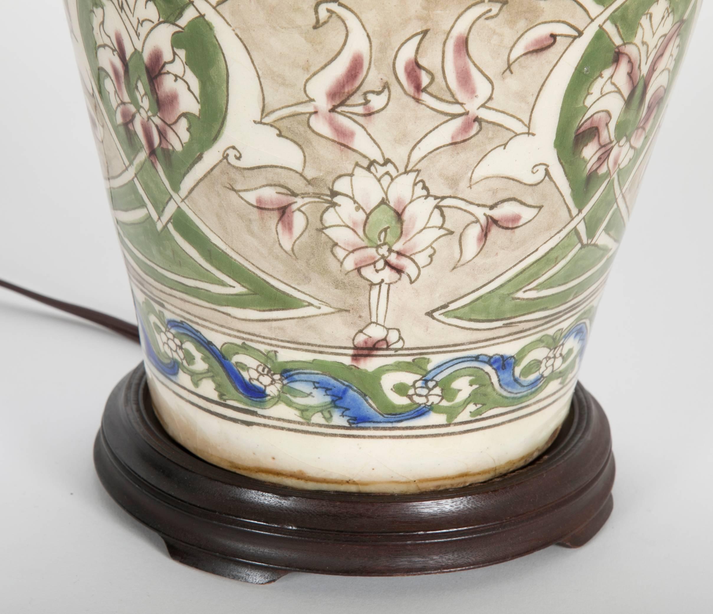 19th Century Turkish Iznik Glazed Ceramic Vase Table Lamp