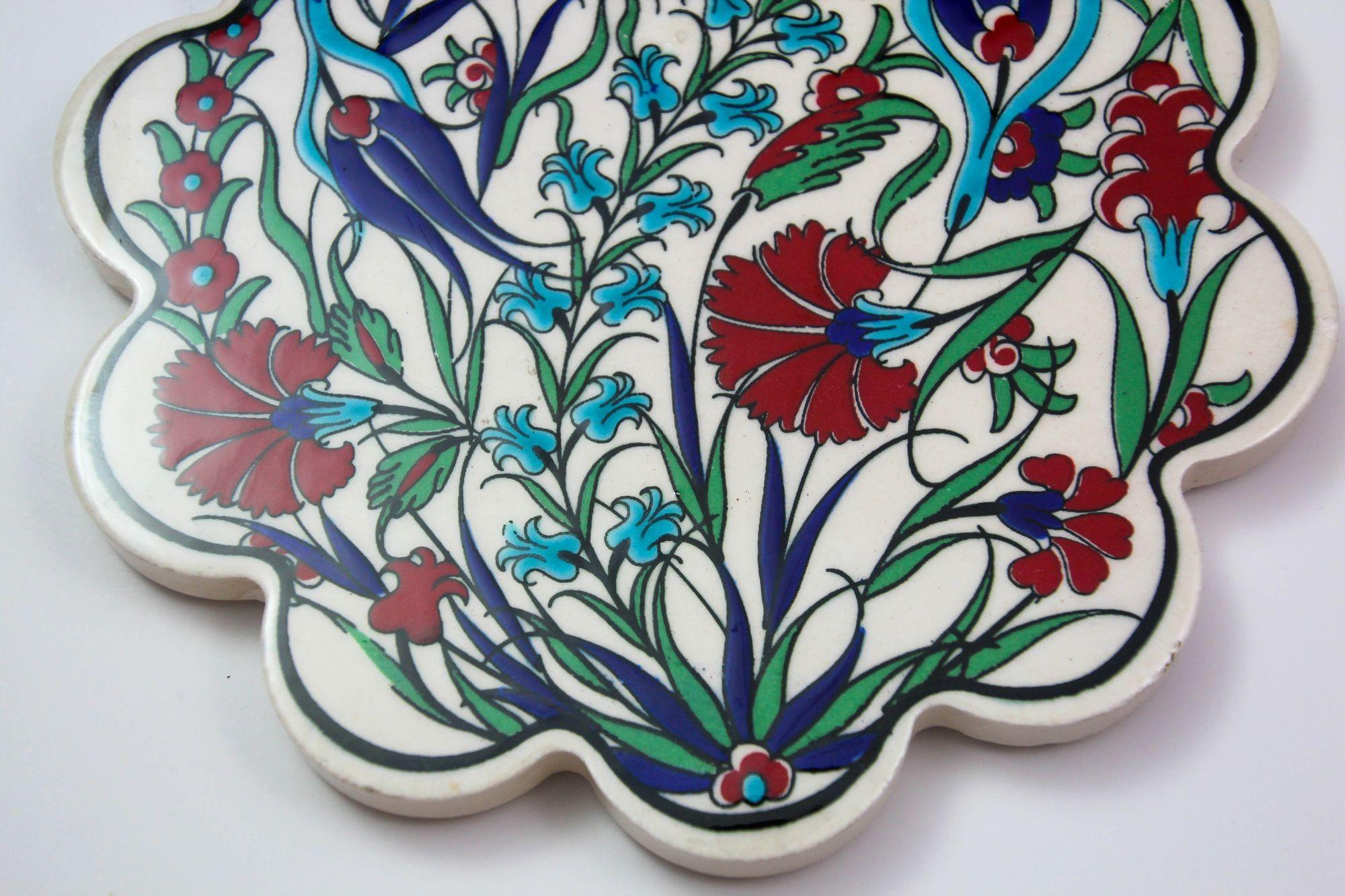 Turkish Iznik Style Ceramic Tiles Set of 3 For Sale 5