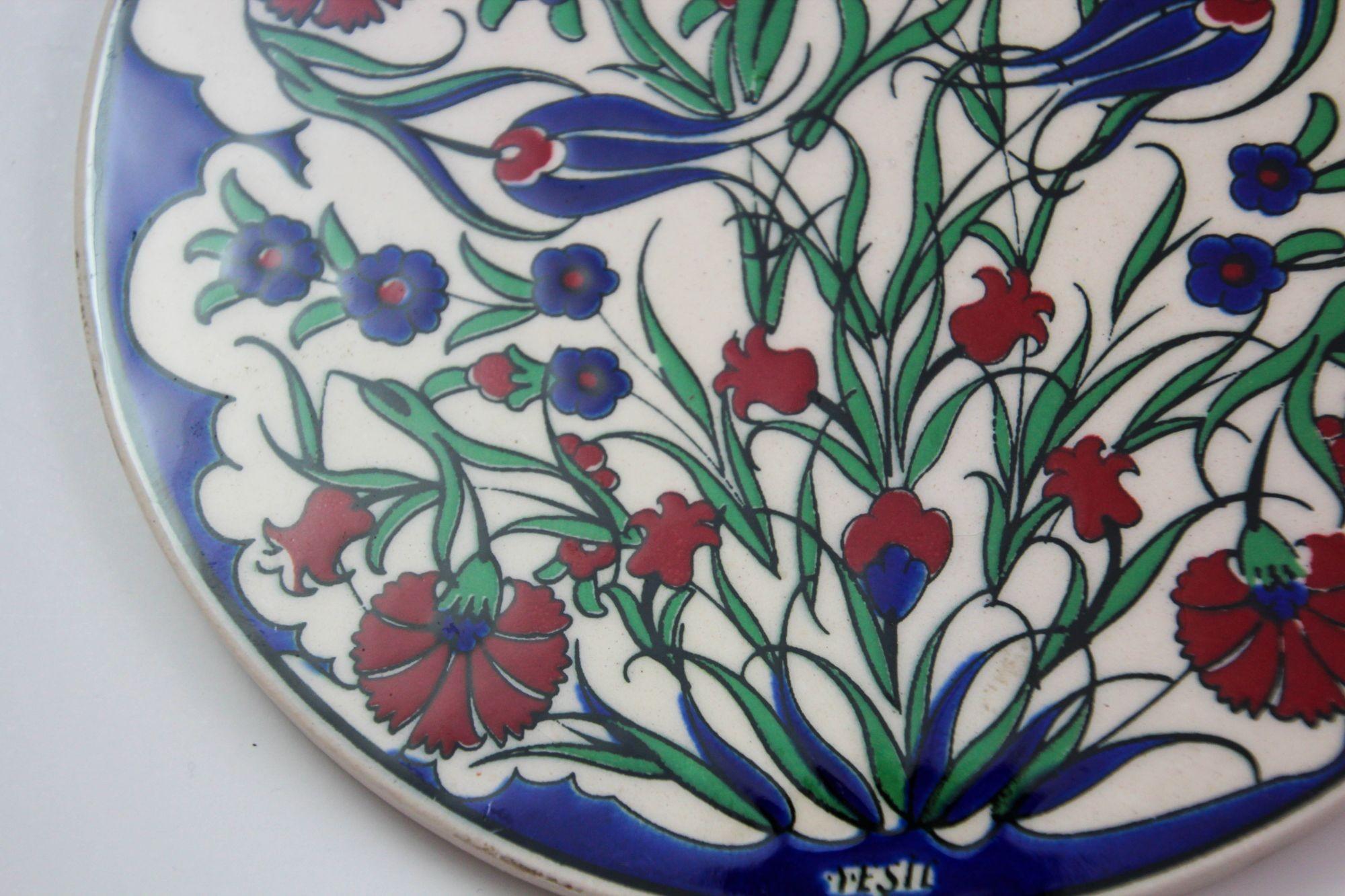 Turkish Iznik Style Ceramic Tiles Set of 3 For Sale 7