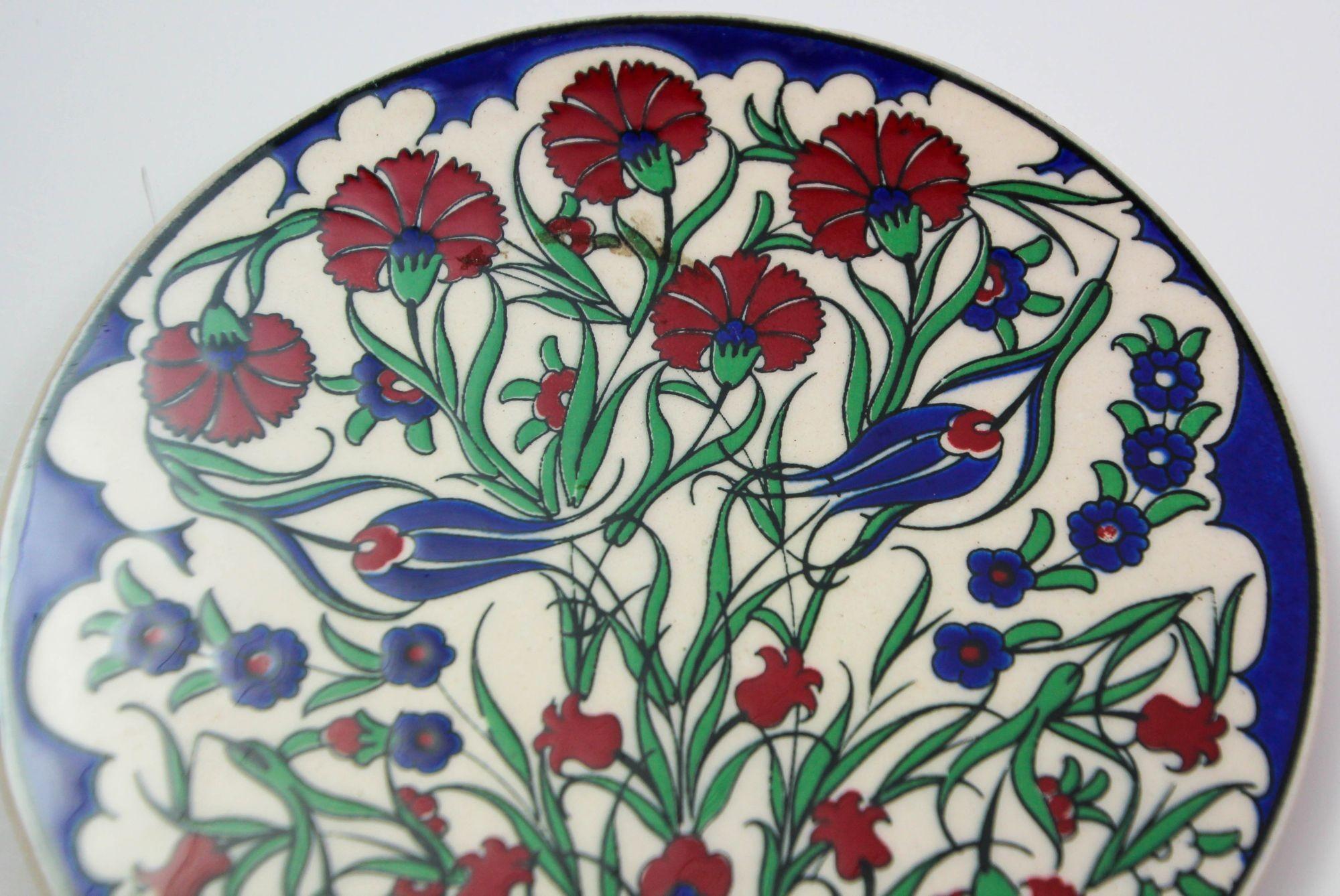 Turkish Iznik Style Ceramic Tiles Set of 3 For Sale 8