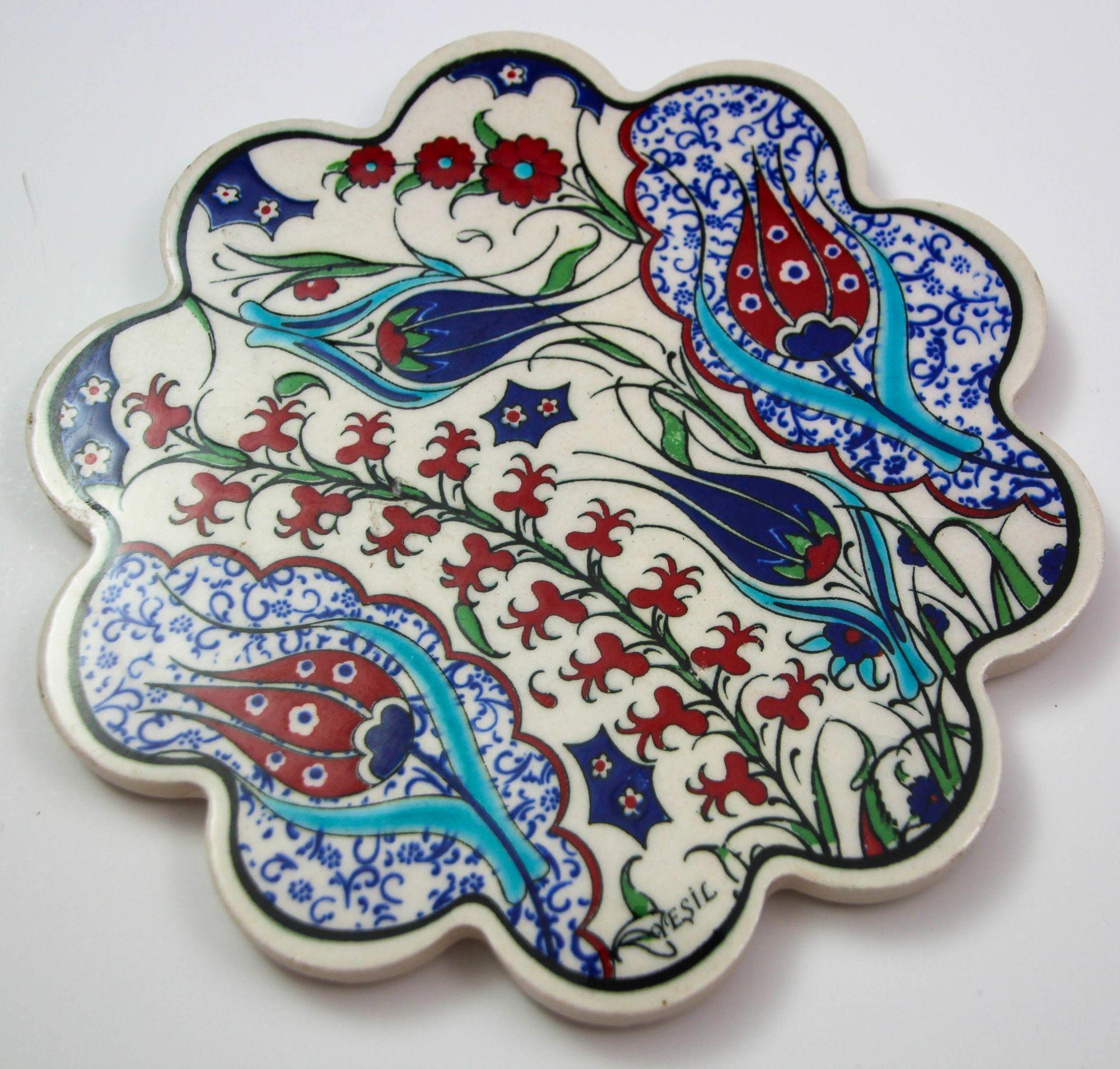 Turkish Iznik Style Ceramic Tiles Set of 3 For Sale 9