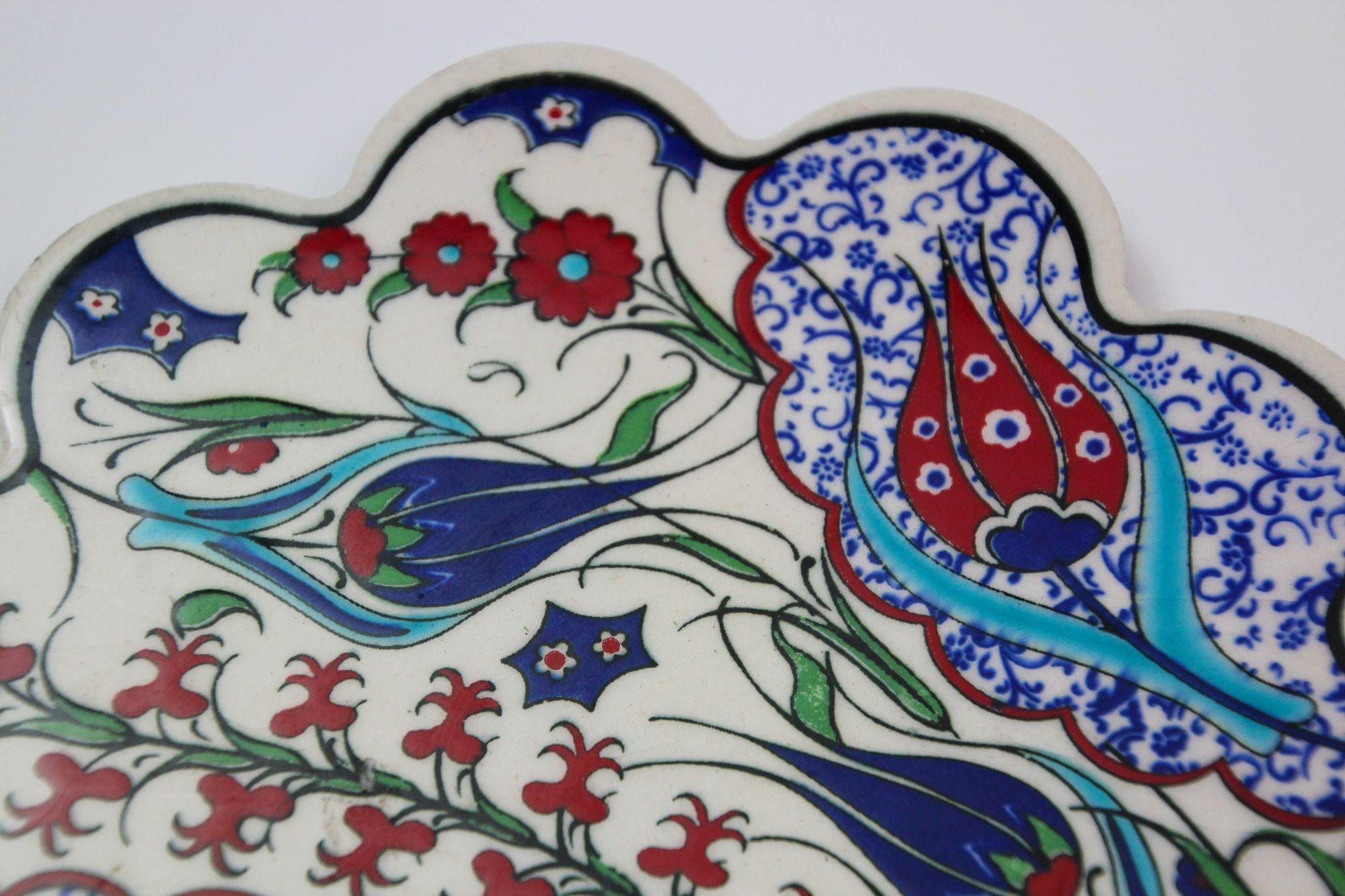 Turkish Iznik Style Ceramic Tiles Set of 3 For Sale 10