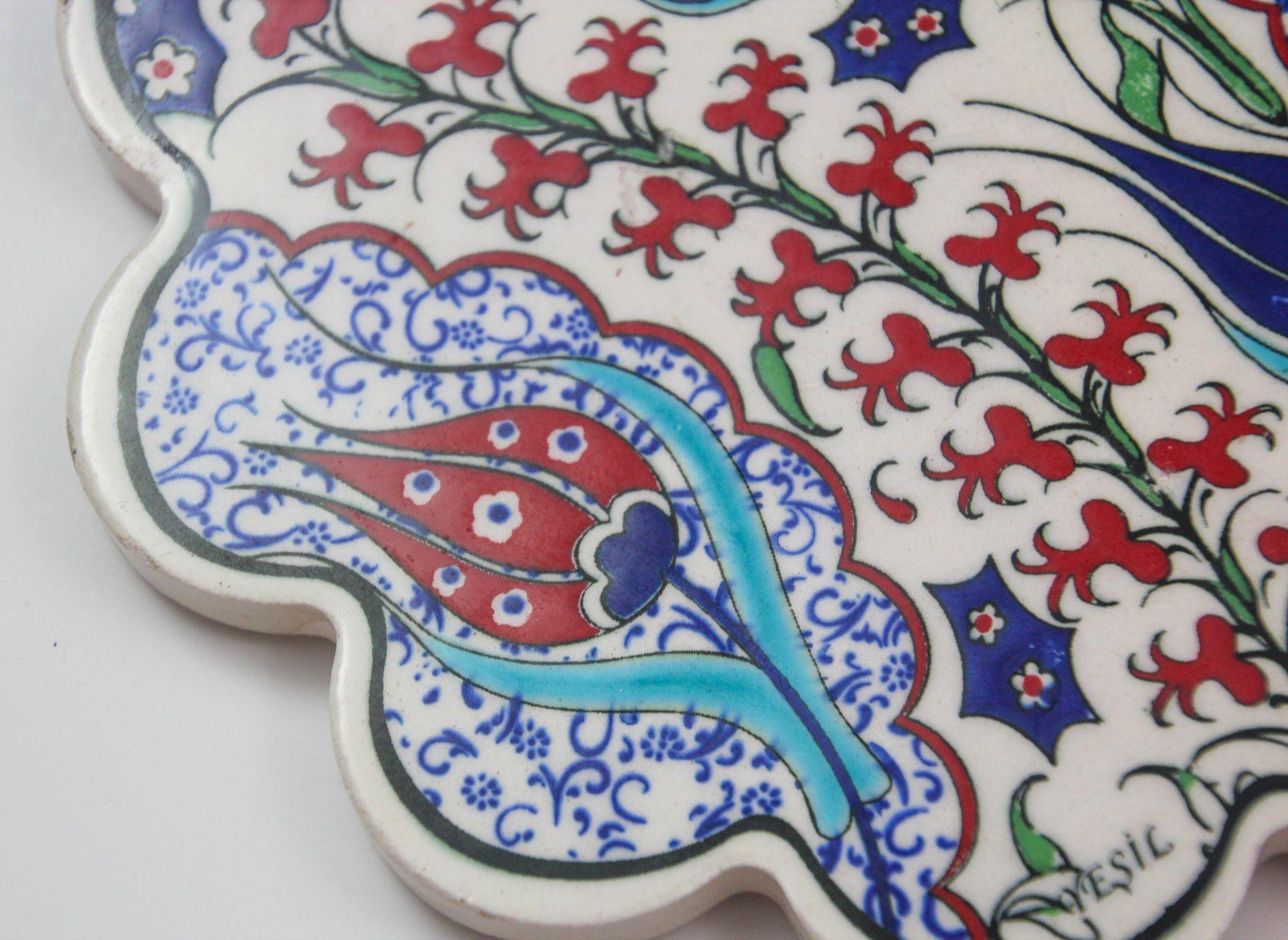 Turkish Iznik Style Ceramic Tiles Set of 3 For Sale 11