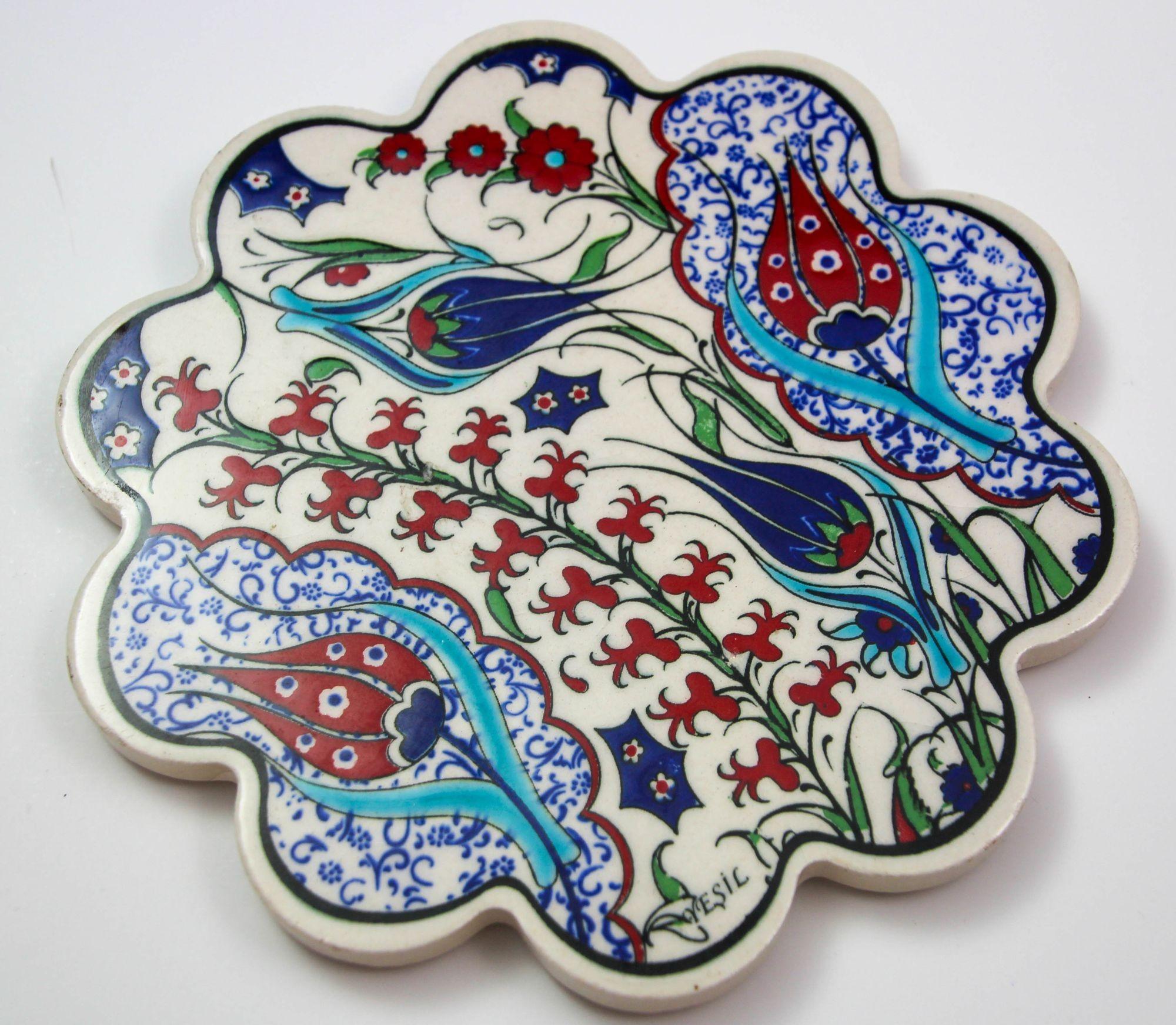 Turkish Iznik Style Ceramic Tiles Set of 3 For Sale 12