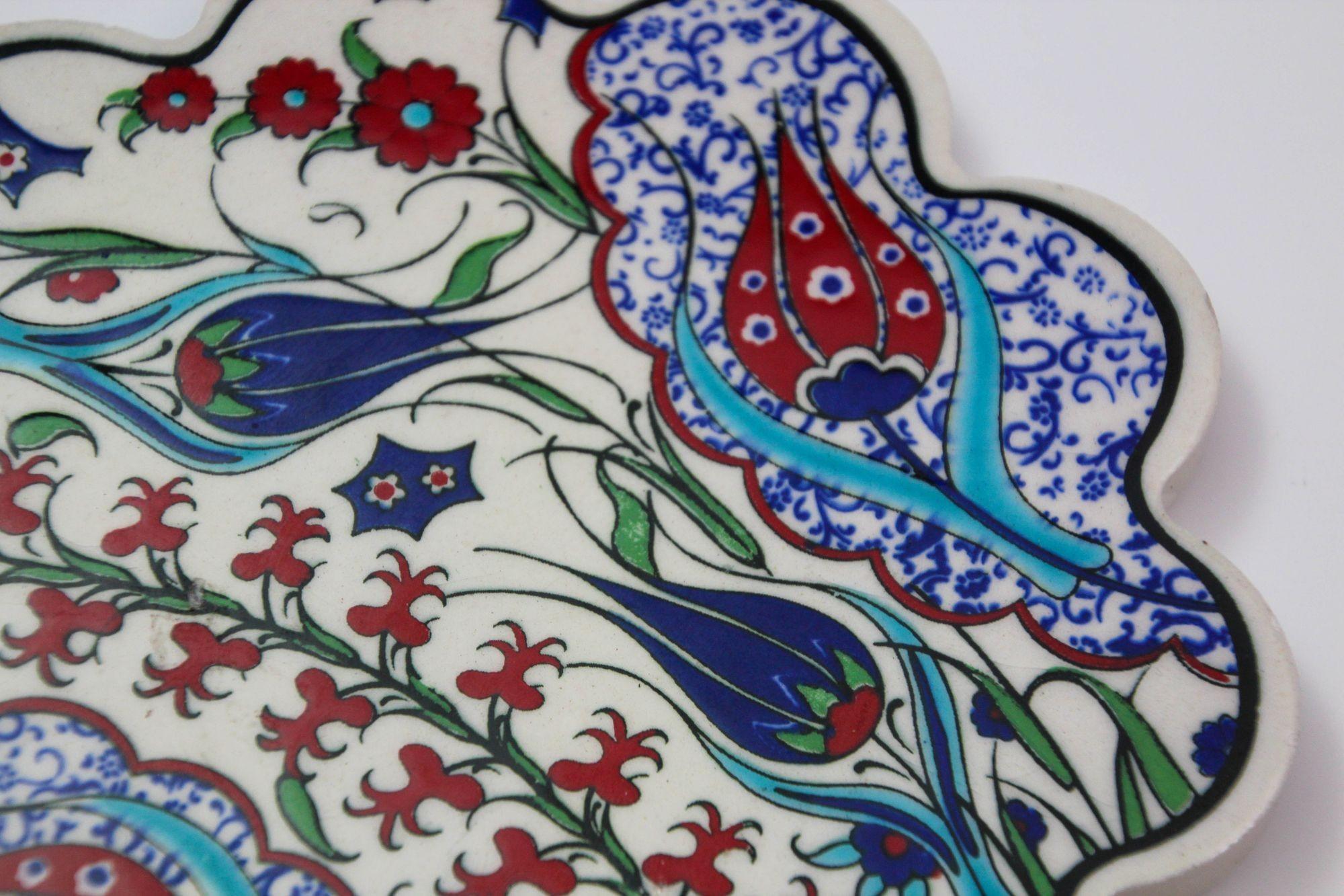 Turkish Iznik Style Ceramic Tiles Set of 3 For Sale 13