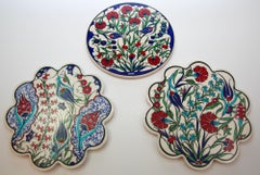 Turkish Iznik Style Ceramic Tiles Set of 3