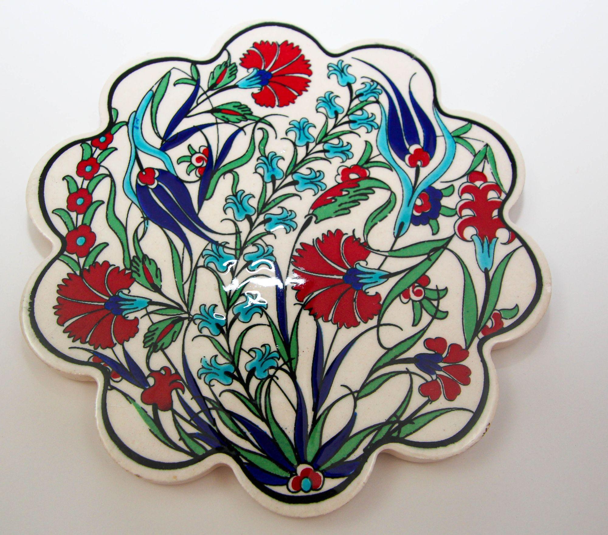 Turkish Iznik Style Ceramic Tiles Set of 3 In Good Condition For Sale In North Hollywood, CA