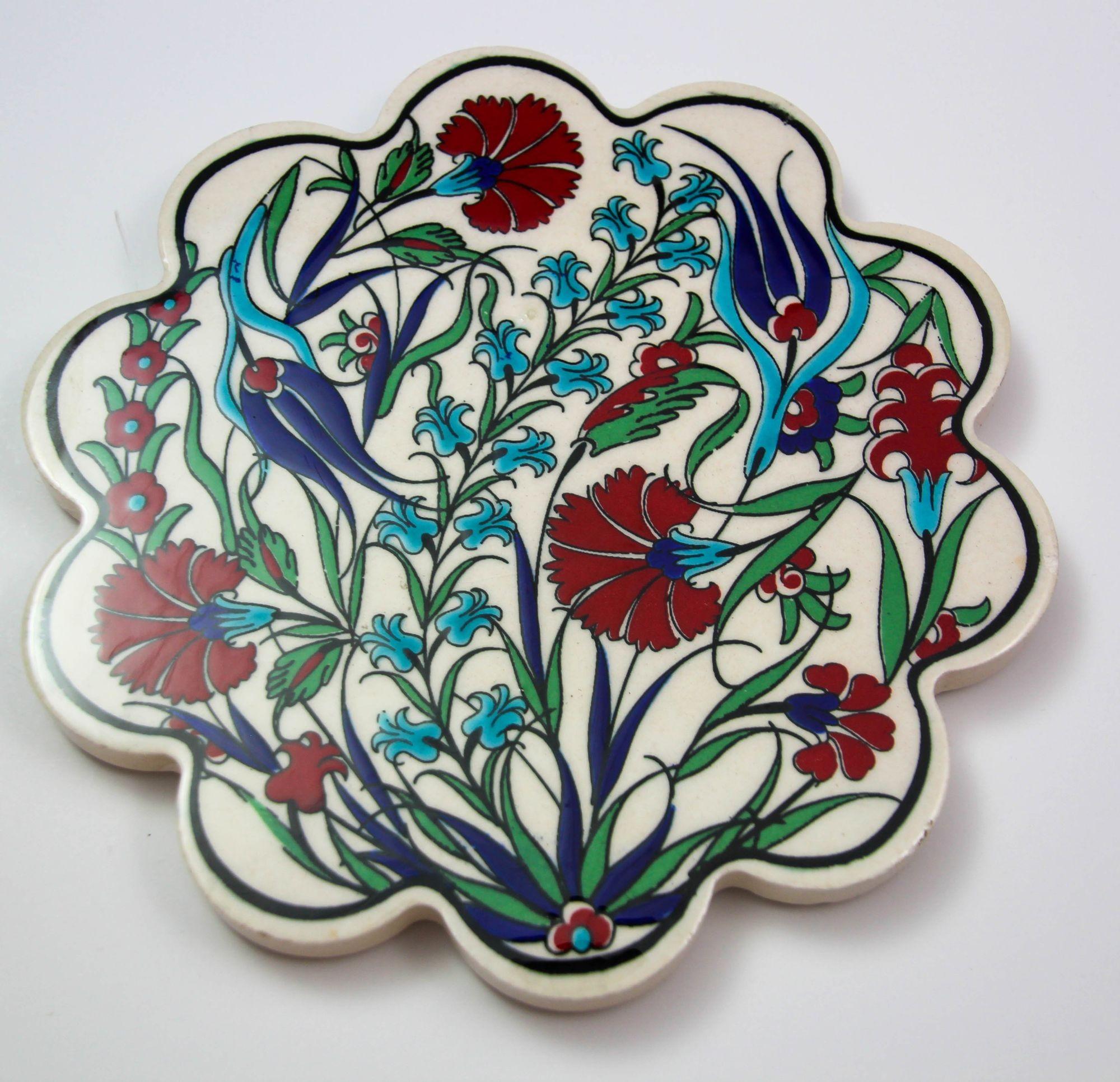 Turkish Iznik Style Ceramic Tiles Set of 3 For Sale 3