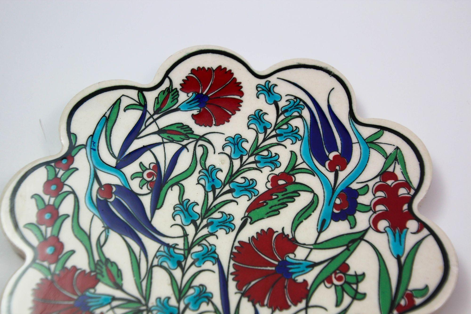 Turkish Iznik Style Ceramic Tiles Set of 3 For Sale 4