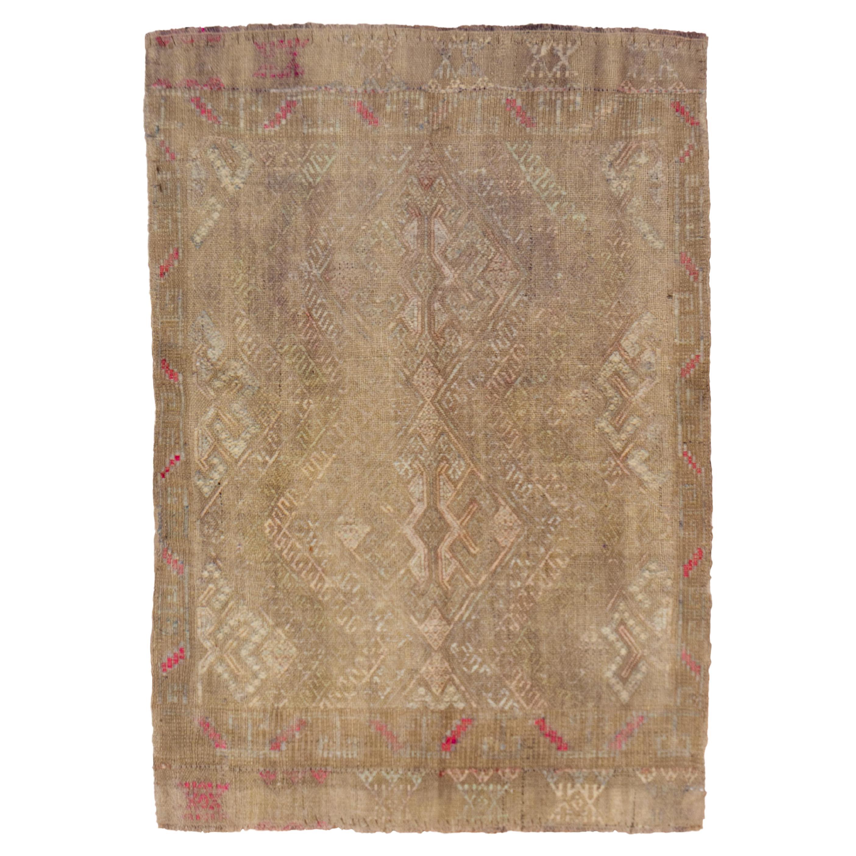 Turkish Jijim Faded Khaki Dyed Rug For Sale