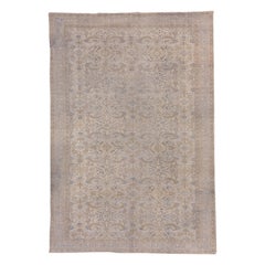 Vintage Turkish Kaisary Carpet, Gray Allover Field, Soft Palette, Light Colors
