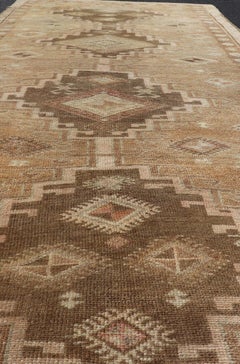 Turkish Kars Gallery Rug in Warm Brown and Soft Pastel Accents 4'10 x 12'0
