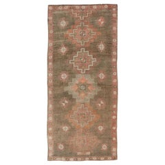 Vintage Turkish Kars Gallery Runner with Large Medallions in Red, Brown, Taupe, Tan