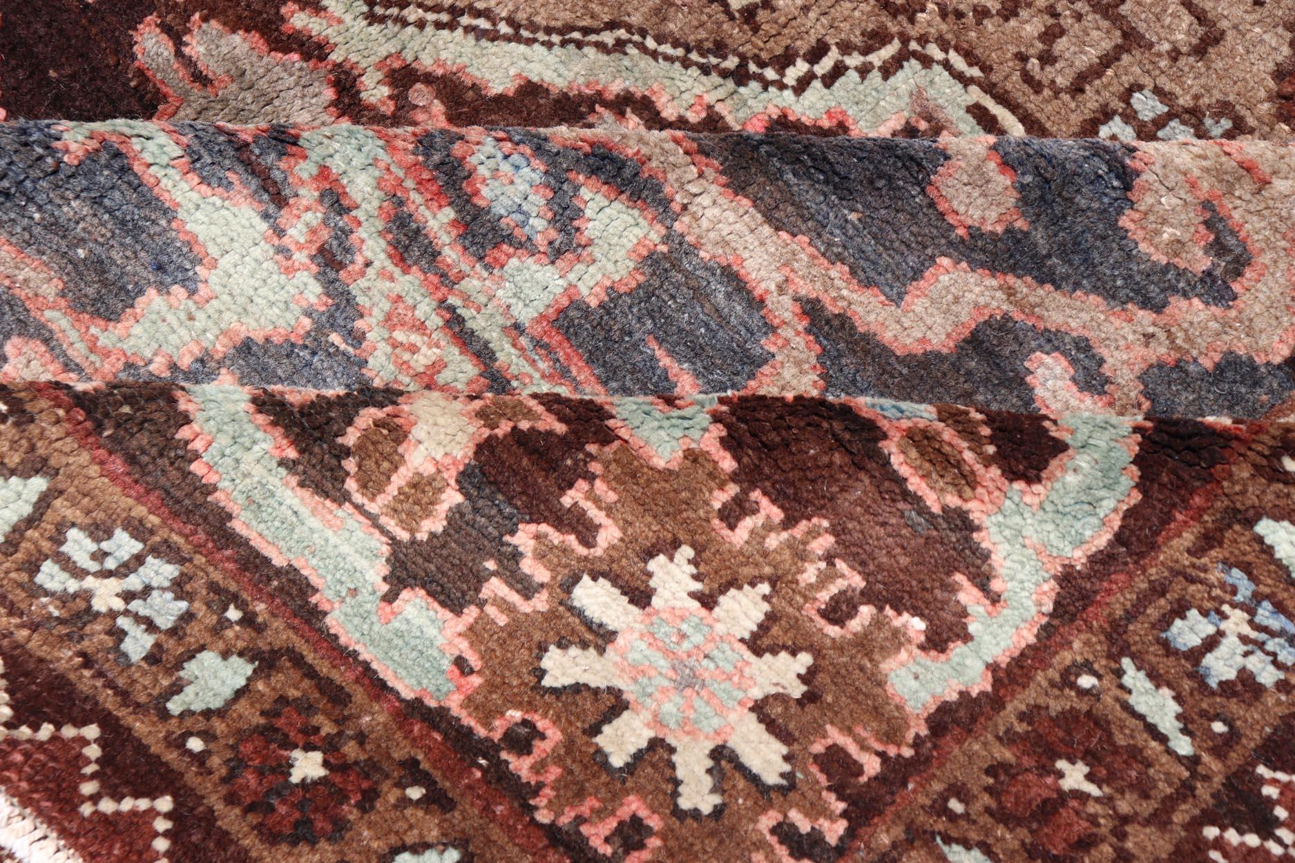 Turkish Kars Rug with Floral Medallion Design in Brown and Earthy Tones  For Sale 7