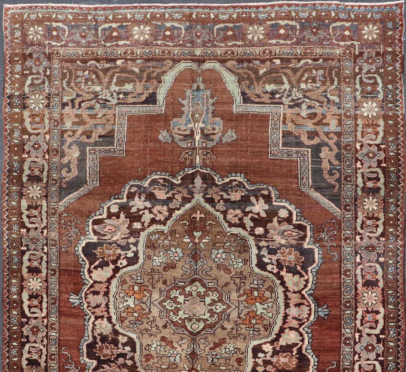 Oushak Turkish Kars Rug with Floral Medallion Design in Brown and Earthy Tones  For Sale
