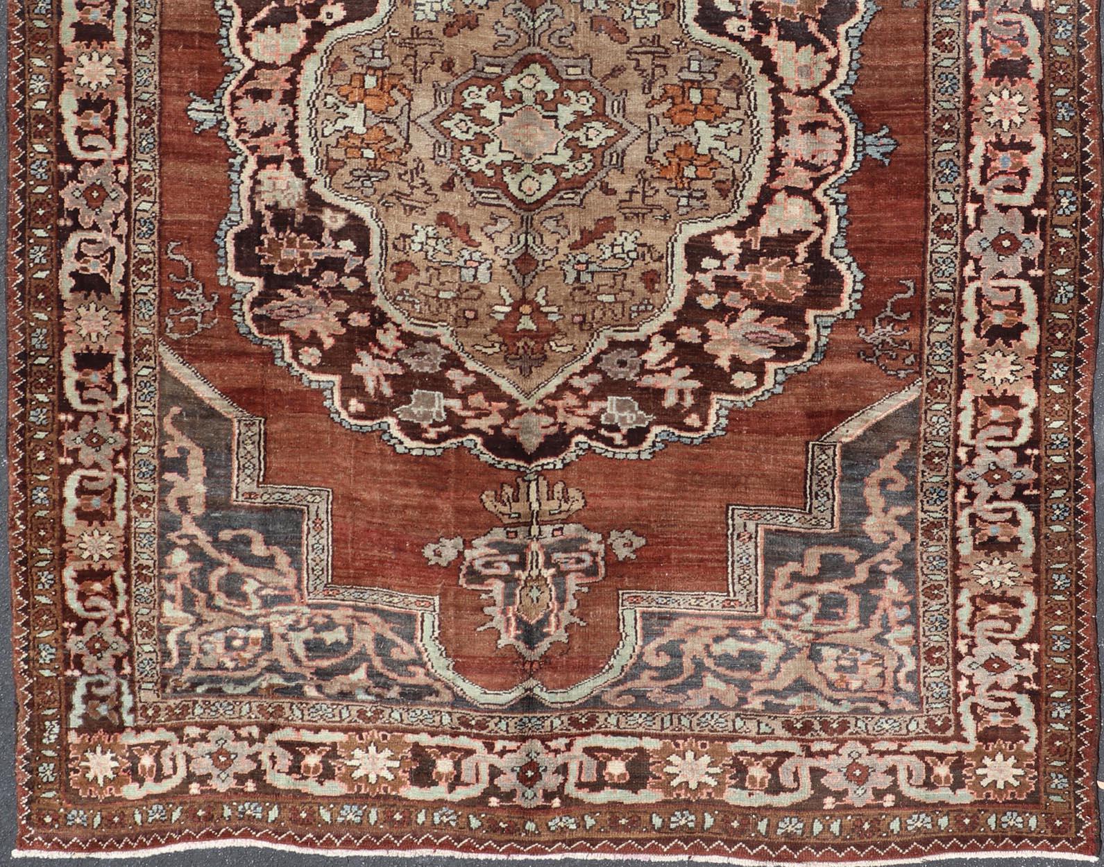 Turkish Kars Rug with Floral Medallion Design in Brown and Earthy Tones  In Good Condition For Sale In Atlanta, GA