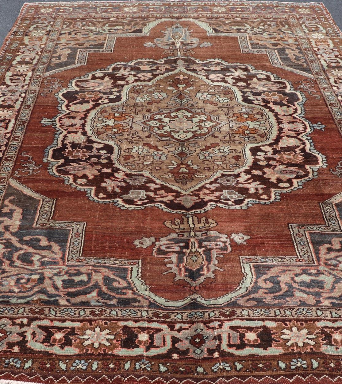 20th Century Turkish Kars Rug with Floral Medallion Design in Brown and Earthy Tones  For Sale