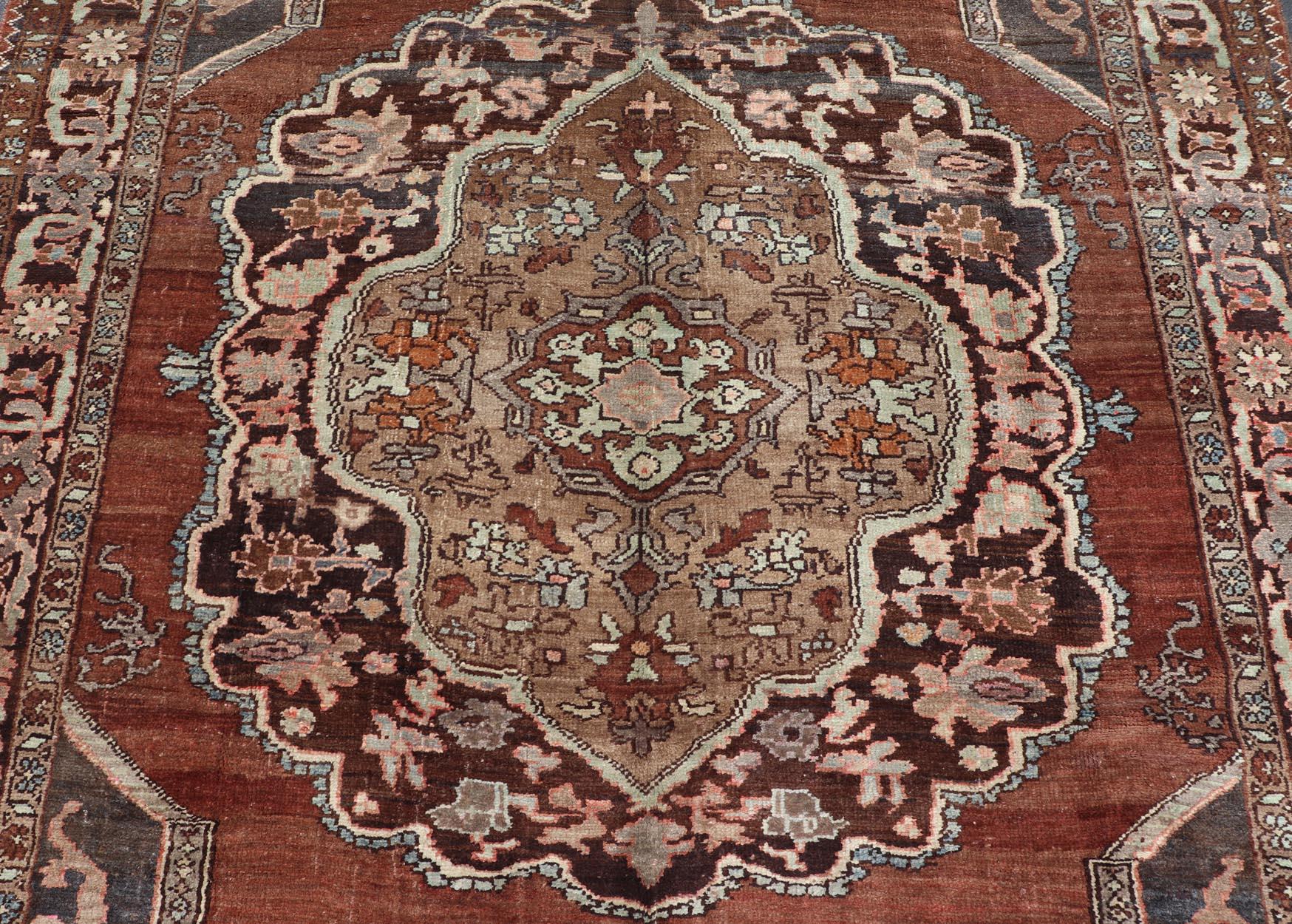 Turkish Kars Rug with Floral Medallion Design in Brown and Earthy Tones  For Sale 1