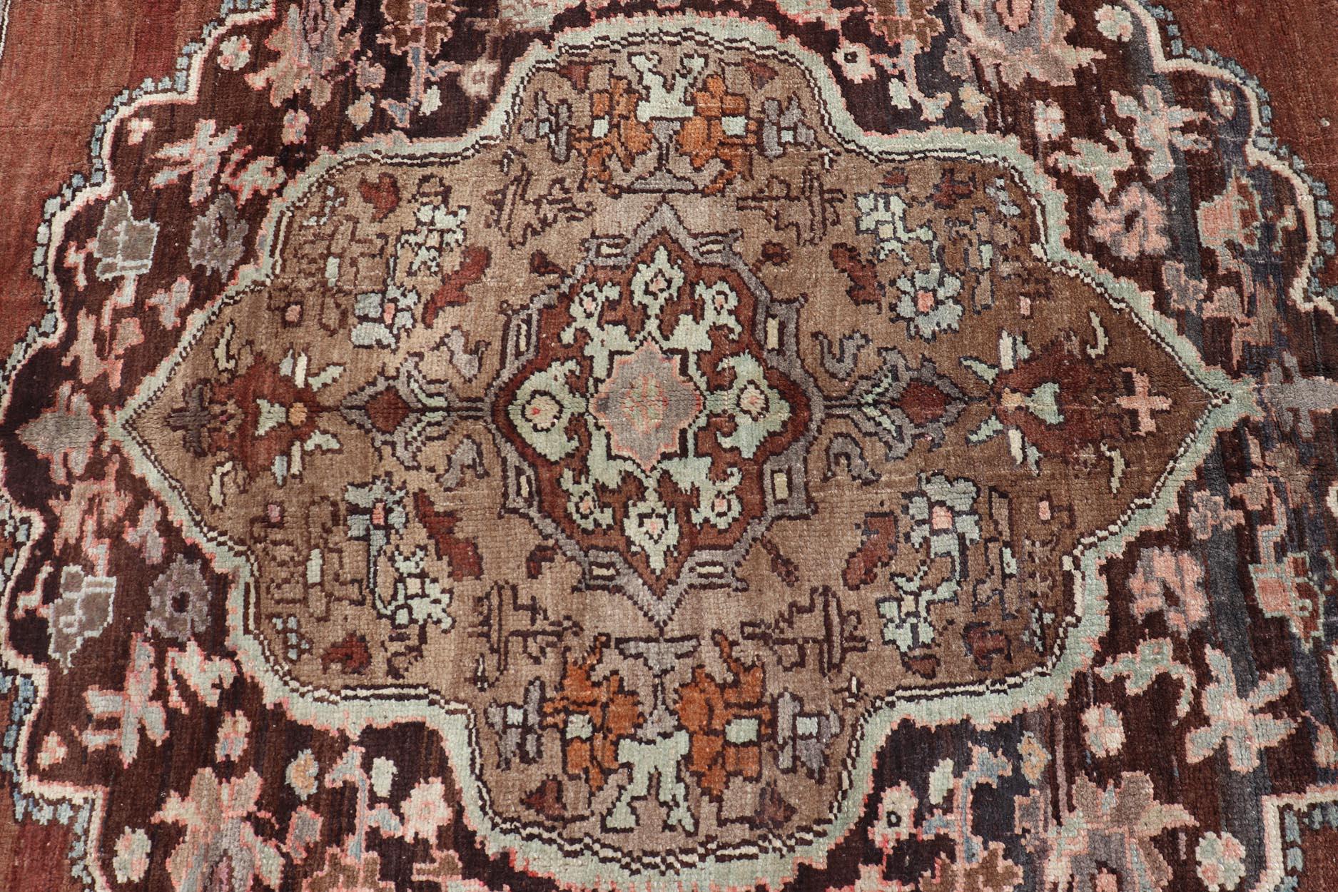 Turkish Kars Rug with Floral Medallion Design in Brown and Earthy Tones  For Sale 2