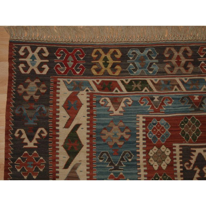 Turkish Kayseri kilim of traditional 19th century compartment design.

Recent production.

A good kilim with pleasing natural dyes and hand spun wool.

Excellent condition.

Hand washed and ready for use or display.

Additional information:
Size: