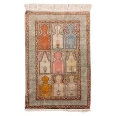 Vintage Turkish Kayseri Silk Prayer Rug 3.25' x 2'