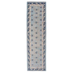 Turkish Khotan Designed Runner with Pomegranate Design in Cream, Tan and Blues
