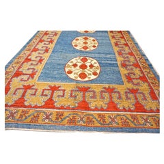 Turkish Khotan Wool 7x10 Blue & Red Handmade Area Rug