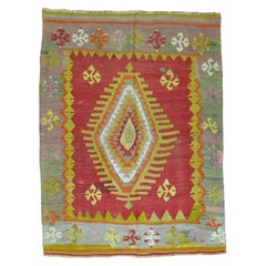 Retro Turkish Kilim 20th Century Flat-Weave Colorful Rug