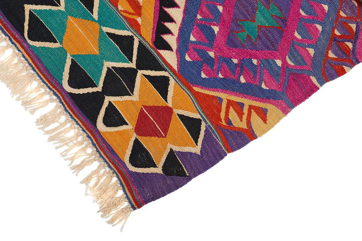 Hand-Woven Turkish Kilim Colorful Bright Tribal Rug