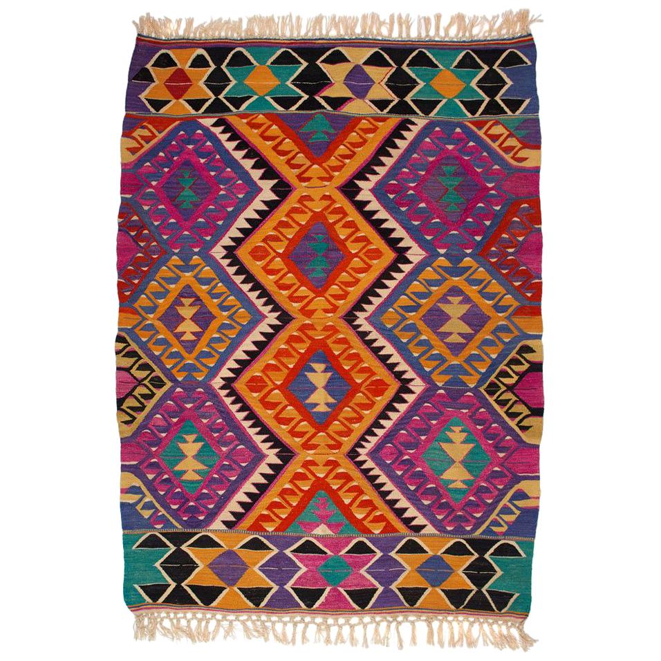Turkish Kilim Colorful Bright Tribal Rug