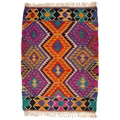 Turkish Kilim Colorful Bright Tribal Rug
