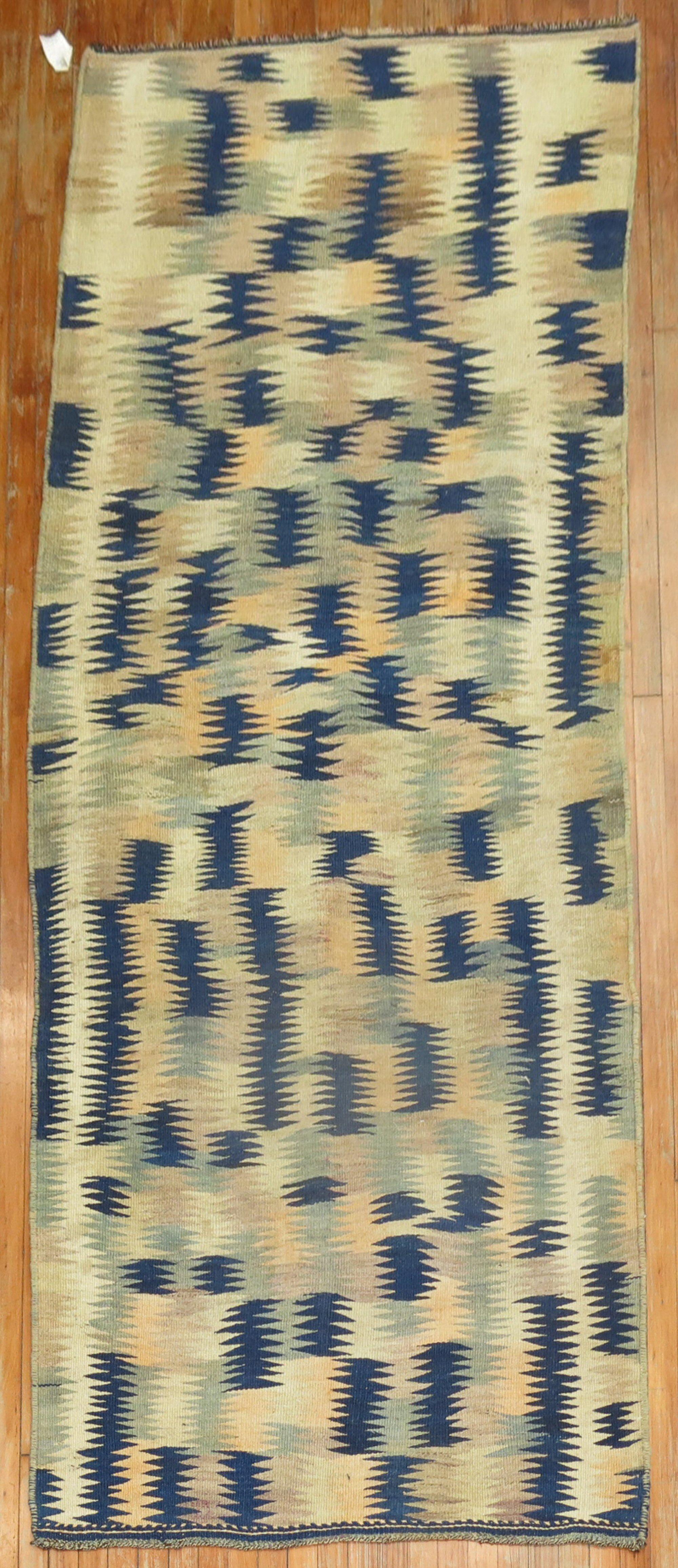 Futurist Hand Knotted Turkish Kilim in Beige Blue For Sale