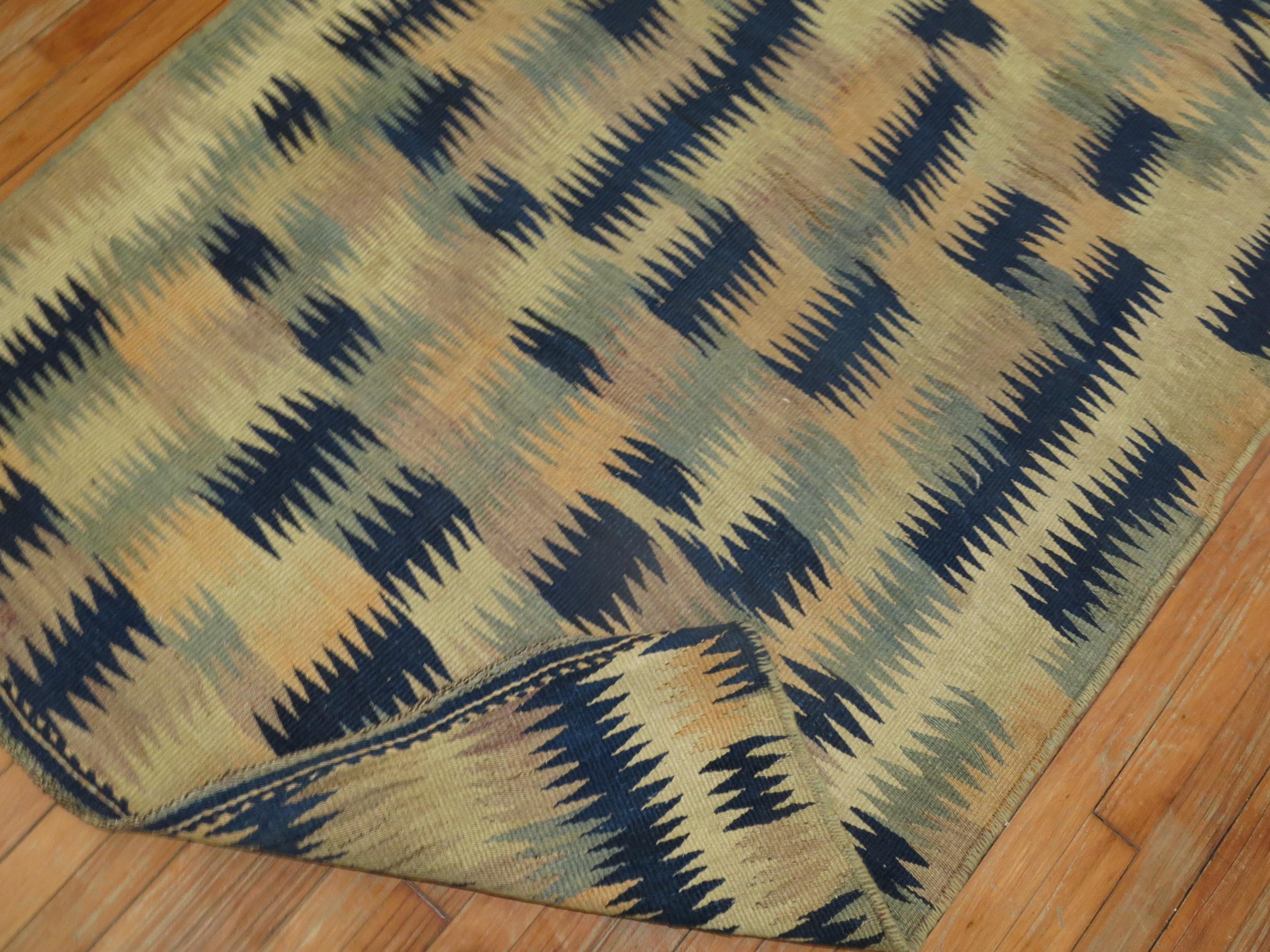 Mid-20th Century Hand Knotted Turkish Kilim in Beige Blue For Sale