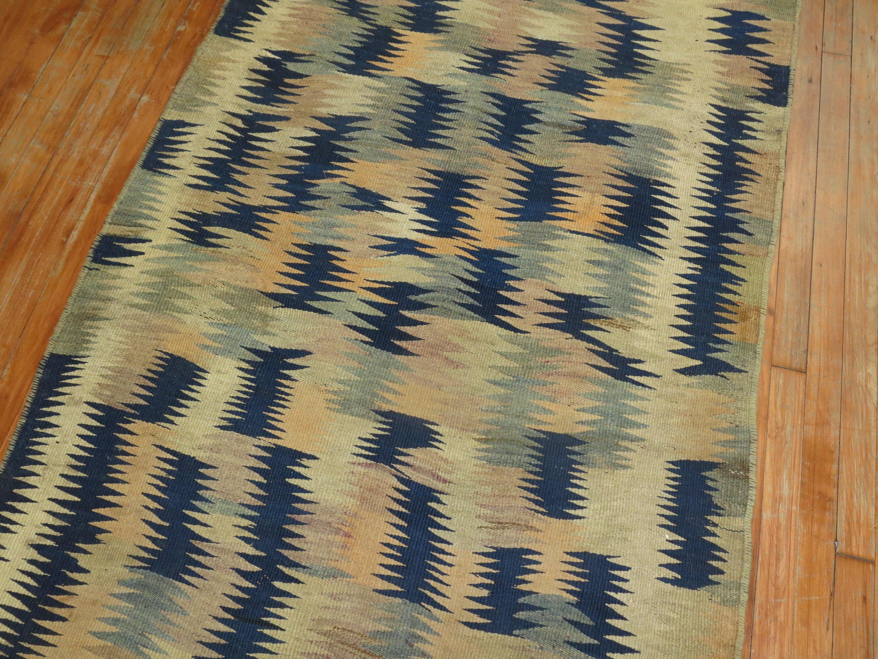 Hand Knotted Turkish Kilim in Beige Blue For Sale 1