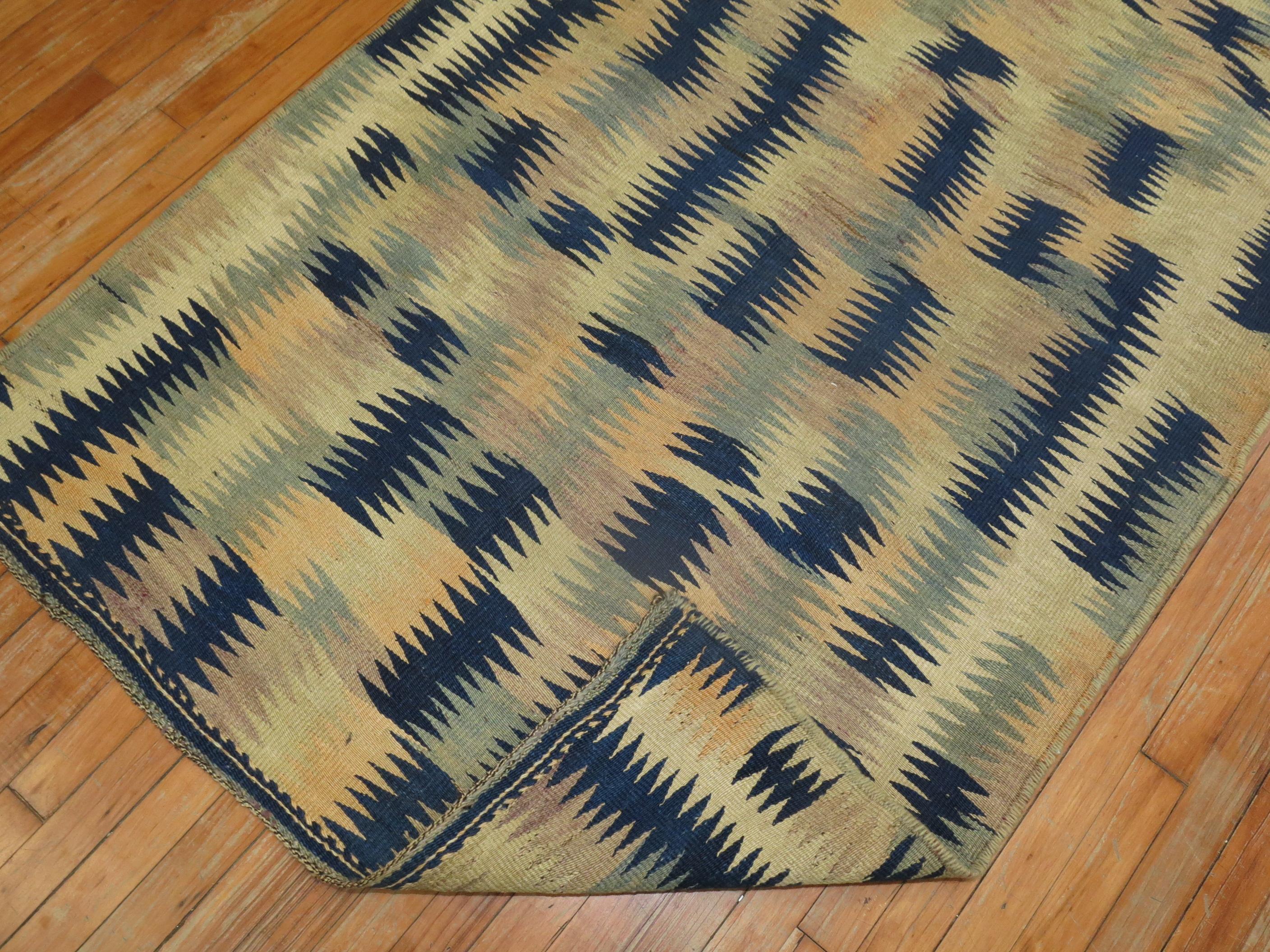 Hand Knotted Turkish Kilim in Beige Blue For Sale 2