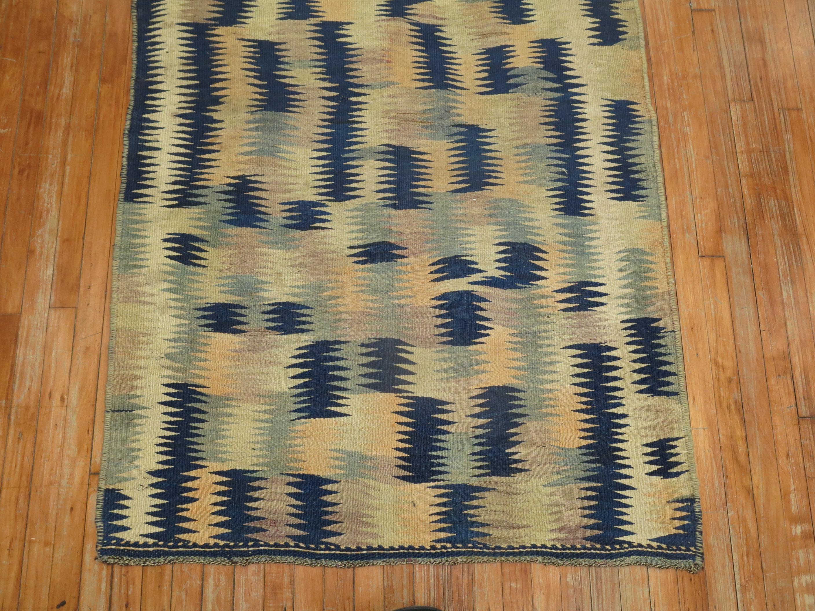 Hand Knotted Turkish Kilim in Beige Blue For Sale 3