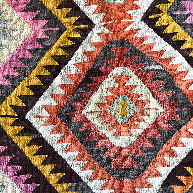 Turkish Kilim FlatWeave Tribal Rug with Diamond Geometric Patterns in